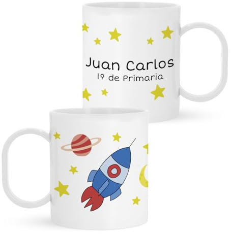 Kadoo Regalos Taza de Plástico Personalizada Infantil Cohete Con Nombre | Vuelta al Colegio/Guardería