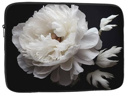 Blooming White Peony Laptop Sleeve 17 Inch Shockproof Protective Notebook Case Tablet Briefcase Carrying Bag, Black, 17 Inch