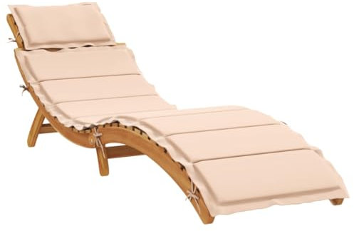 IKAYAA Garten Liege, Relax Sonnenliege, Liege Garten, Balkon Liege, Strandkorb, Liegestuhl, Garten Liegestuhl, Sonnenliege mit Auflage Beige Massivholz Akazie
