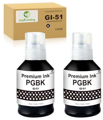 JoyPrinting GI-51 GI51 Ink Bottles Compatible with Canon Pixma GI51 GI-51 Ink Bottle Multipack for Canon PIXMA G1520 G1530 G2520 G2560 G2570 G3520 G3560 G3570 G3571 G3572 G4570 (2 Black)