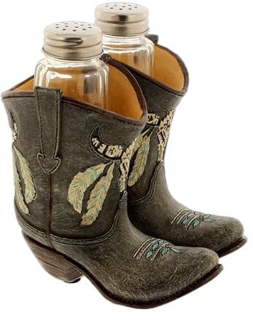 The Bridge Collection Western Cowboy Boot Salt and Pepper Shaker Set - Country Kitchen Table Decor - Unique Farmhouse Dining Accent
