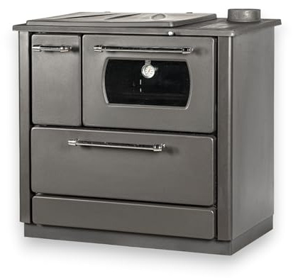 Stufa cucina riscaldamento a legna con forno struttura in acciaio 9,06 kW Popular - Black