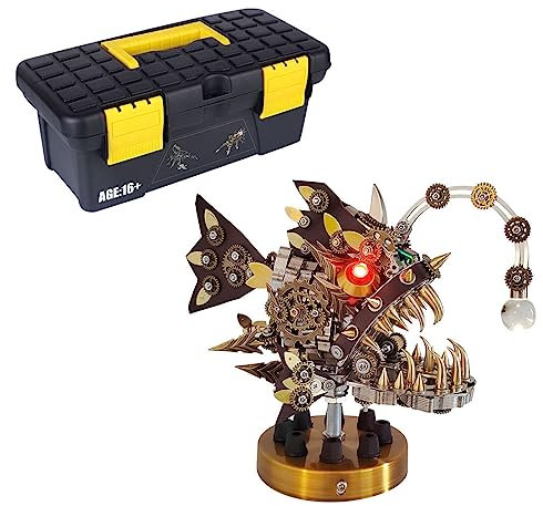 JOYARCH 3D Metal Puzzle Kits, 700+Teile DIY Steampunk Mechanical Lantern Fish Model, Ornament Toy for Teens and Adults
