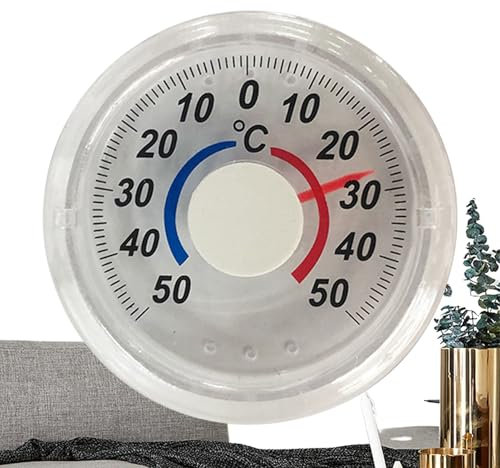 Termostato per finestra – plastica trasparente, display a colori, misuratore analogico autoadesivo con maggiore precisione, scala della temperatura adesiva per bagno, dormitorio e camera da