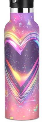 Isolierte Sport-Trinkflasche mit digitalem Herz-Design, auslaufsicher und BPA-frei, doppelwandige Vakuumisolierung für Wasser, Milch, Saft, Schule, Camp, Sport Termo Contigo