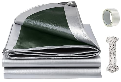 Fairblo Tarpaulin Waterproof Heavy Duty 2m x 3m 180 GSM PE Waterproof Tarps with 10m Rope & Eyelets Tarp Sheet Cover with Tarpaulin Repair Tape for Outdoor Garden Furniture Camping Chicken Coop