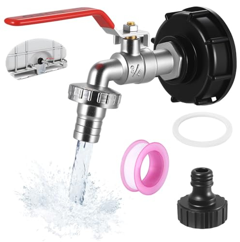 Peygre 1 Set IBC Auslaufhahn, 3/4 Zoll, Adapter S60x6 | Für 1000l Wassertank und Regentonne, Garten Wasserhahn, IBC Tank & Container Zubehör, inkl. Adapter S60x6.