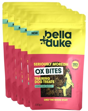 Bella+Duke Ox Bites for Dogs, High Value Training Rewards 5 Pack | Beef Hearts Snack with Apple Cider Vinegar for Gut Health & Sensitive Stomachs, B Vitamins & Iron, 100% Natural Dog Treats