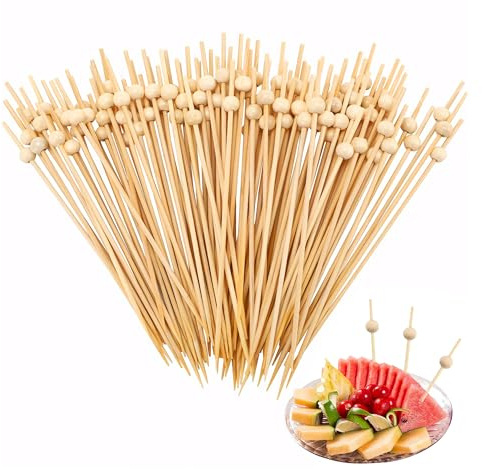 130 Stück Cocktailspieße, 13 cm Spieße Fingerfood, Cocktail Zubehör Holzspieße mit Holzperlen, Fingerfood Spieße, Cocktailspieße für Grillabende, Geburtstage, Hochzeiten und Partys