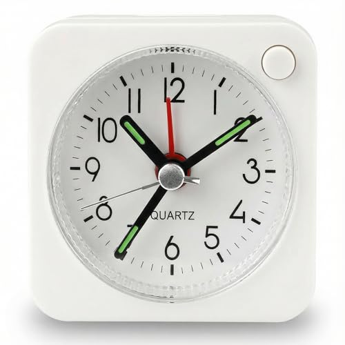 Travel Alarm Clock Ultra Small with Snooze & Nightlight Function Battery Operated Super Silent Non-Ticking Easy to Setup Large Display for Heavy Sleepers glow in the dark(Battery not included)