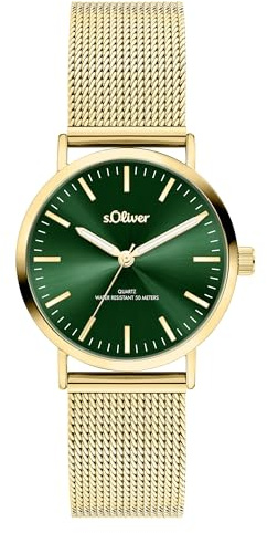 s.Oliver Damenuhr aus Edelstahl mit Meshband - Small 32 mm - Zeitlose, alltagstaugliche, analoge Armbanduhr mit Quarzwerk - hoher 5 ATM wasserdicht - Kratzunempfindliches Mineralglas