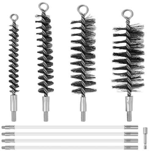 9 Pcs Pipe Cleaning Brush Set Stainless Steel Brushes for Cleaning with 4 Flexible Rods and 1/4 inch Hex Shank Handle for Power Drill Long Clean Brush Set for Automobile Parts Bottles Pipes Valves