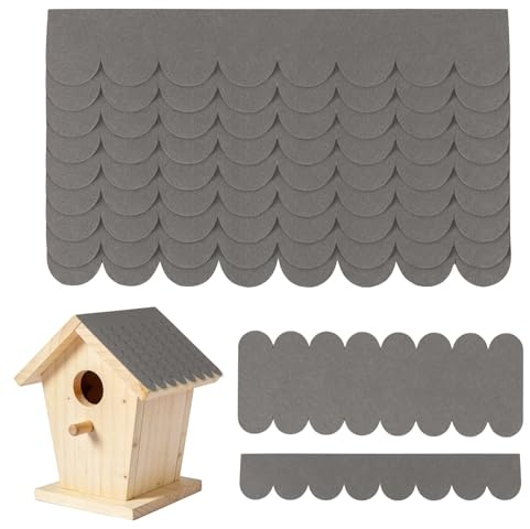 53stk Dachschindeln für Vogelhaus, Mini Dachpappe Vogelhaus, Grau | Wasserdicht Dachpappe Schindeln Selbstklebend für Hasenstall Nistkasten Hundehütte Insektenhotel Briefkastendächer