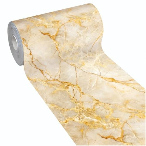 emmevi Alfombra de cocina antimanchas con impresión HD de alta definición, alfombra de goma moderna, 51 x 360 cm, mármol dorado
