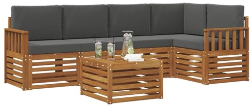 vidaXL Sofagarnituren 6 pcs Natur und Anthrazit Massivholz Akazie, Moderner Outdoor-Sofa, strapazierfähiges Möbel für Garten, Bequeme Lounge-Sitzgruppe für die Terrasse