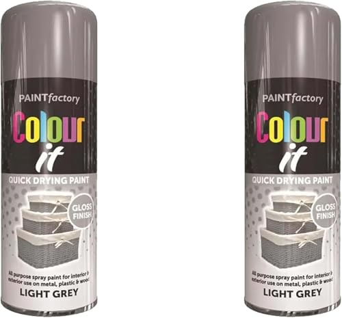 HOCHSTE Colour It Light Grey Quick Drying Paint, Multi-Surface, Gloss Finish, Smooth Coverage, Durable, Rust-Resistant, Long-Lasting, Ideal for Doors, Gates, Railings & Furniture, 400ml (Pack of 2)