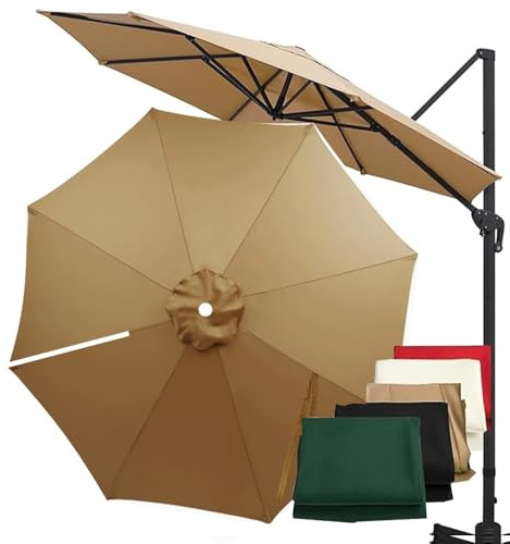 OPOLDBDMAC Auvent De Remplacement pour Parasol Déporté De 3 M, Rond Toile De Rechange pour Parasol De Jardin, Housse De Rechange De Parapluie 8 Baleines Protection UV(Khaki)