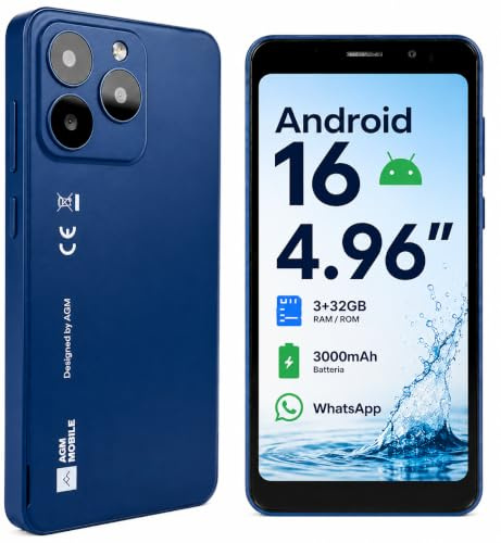 AGM Note N2 Smartphone Android 16 Go, Mini Handy Ohne Vertrag | 4,96 Zoll Display, 3000 mAh Akku, 3GB+32GB, ultradünnes Gehäuse für Schülerhandy, 4G Dual SIM/5MP/IP54/GPS/blau