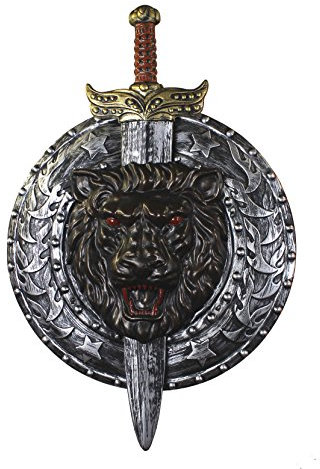 I LOVE FANCY DRESS SUPER Schild+Schwert Gladiator & GRIECHEN KOSTÜM VERKLEIDUNG= Durchmesser VON UNGEFÄHR 49cm+Schwert IST UNGRFÄHR 74cm LANG=2 Silber/Schwarze ARMSCHILDE MIT SCHWERTER