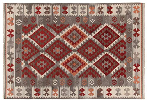 Kilim Carpets by Jalal Tappeto In Kilim Zagros Beige/Rosso 140 x 200 cm