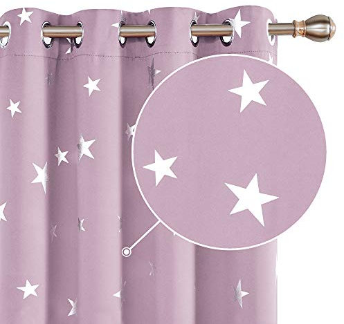 Deconovo Tende Moderne Stampa Stelle Argentate per Soggiorno con Occhielli, Tende Opache Oscuranti 2 Pezzi per Camera da Letto, 117x138 CM (Larghezza x Altezza), Rosa Chiaro