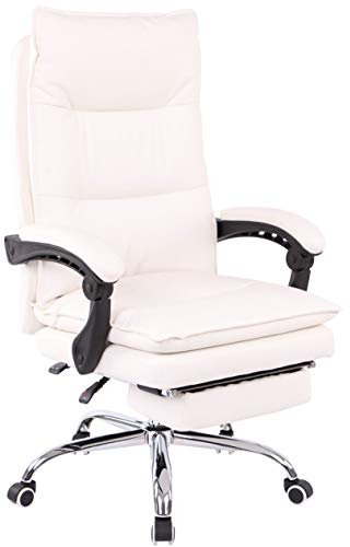CLP Bürostuhl Power Mit Kunstlederbezug I Ergonomischer Bürosessel Mit Verstellbarer Sitzhöhe I Drehstuhl Mit Ausziehbarer Fußablage, Farbe:weiß