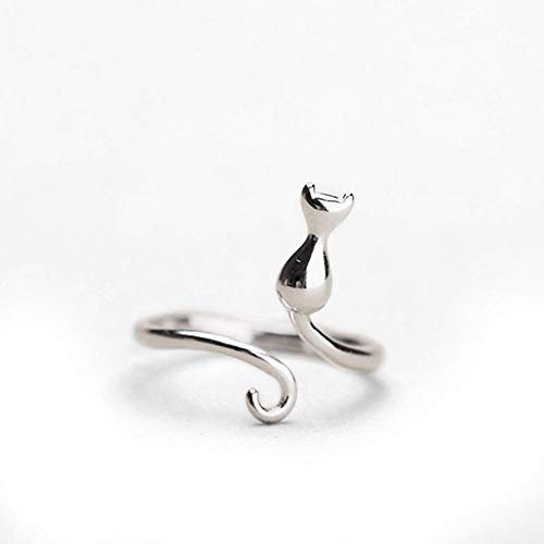 Damen 925 Sterling Silber Luxus Ringe,Silber Niedlichen Runden Mond In Katze Tier Offenen Ring Für Frauen Mädchen Party Weihnachten Schmuck Pet Geschenk Charme