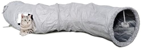 LeerKing Katzentunnel große Katzen ruhig Spieltunnel Katzenröhre Spielzeug für alle Katzen Kaninchen Welpen S-Form1 Höhle Grau 115 * 27cm