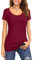 Florboom Summer T-Shirt Women Short Sleeve Solid Color Casual Blouses Tops Burgundy Size 12 14