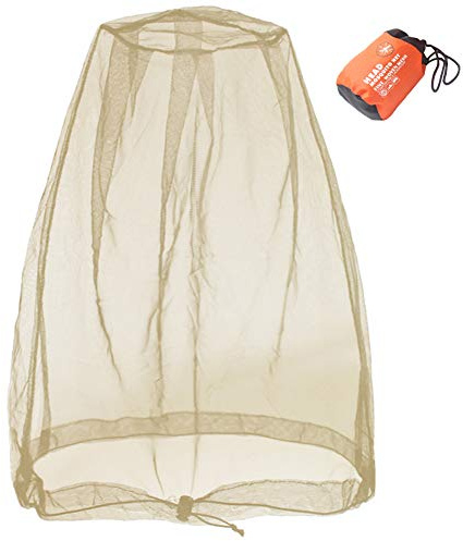 Cinvo Head Net Mesh Bug Net Face Netting Updated Bigger Size for Mosquitoes Bugs No See Ums Insects Gnats Midges from Outdoor, Spacious Net Room Works Over Most Hats Comes with Free Stock Pouch- Khaki