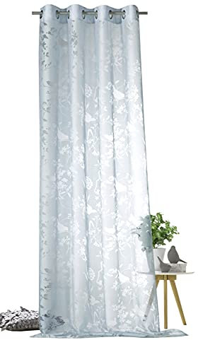 heimtexland ® Ösenschal Deko Vorhang Fensterdekoration Vogel Ausbrenner Gardine Typ699 Pastell Blau HxB 245x140