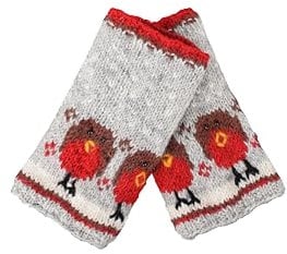 Pachamama Frauen Wolle Hand Handgelenkwärmer Fleece gefüttert handgestrickt Rotkehlchen Mehrfarbig Einheitsgröße handgefertigt extra warm Fair Trade, Grau, Rot, Braun, Weiß, Gelb, 38