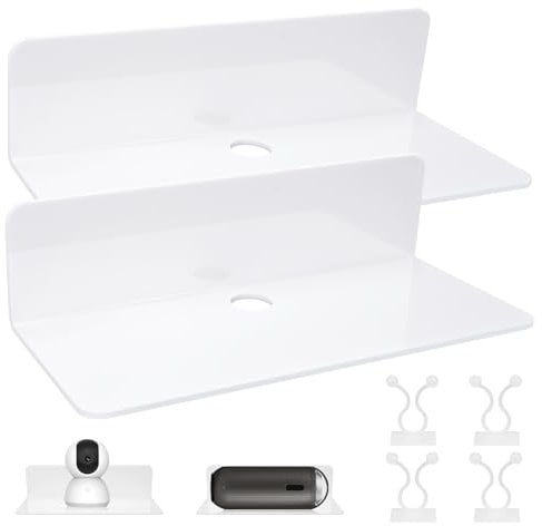 twirush 2 Stück Wandregal Weiß, Ohne Bohren Schwebendes Regal Wand, Einfaches Erweitern der Wandfläche Acryl Regal mit Kabelclips für Schlafzimmer, Wohnzimmer, Badezimmer, Küche, Büro (Weiß)