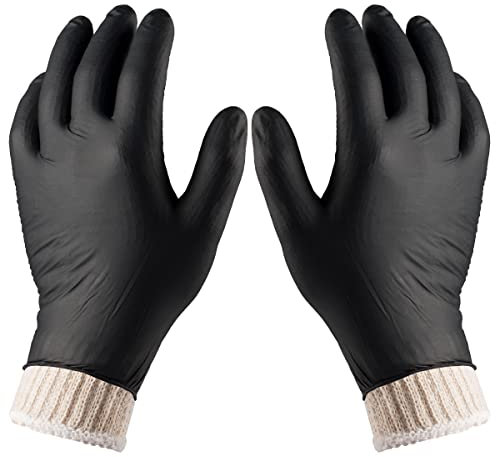 Grillhandschuhe Einweghandschuhe – 4 Baumwoll-Handschuheinlagen und 100 Einweghandschuhe, maschinenwaschbar, Baumwollfutter – puderfrei, latexfrei, schwarze Nitrilhandschuhe
