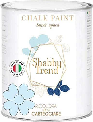 GENERICO SHABBY TREND® CHALK PAINT Pittura Shabby Chic Vintage Mobili Pareti Extra Opaca 120 VARIANTI (375ml, AZZURRO PROVENZA)