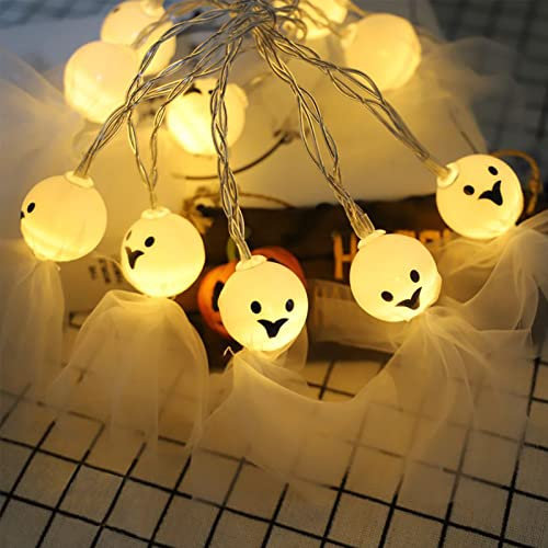 Halloween Lichterkette, Halloween KüRbis Deko Lichterkette FüR Innen Und AußEn, 3M 20 LEDs KüRbis Ghost Licht Skelett Batteriebetrieben FüR Halloween Party HäUser Garten Festival Dekoration (spook)