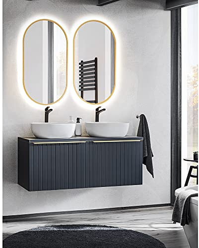 Lomadox Badezimmer Doppelwaschplatz mit ovalen Spiegeln und Doppelwaschtisch in Indigo Blau, B/H/T ca. 120,4/190/46 cm