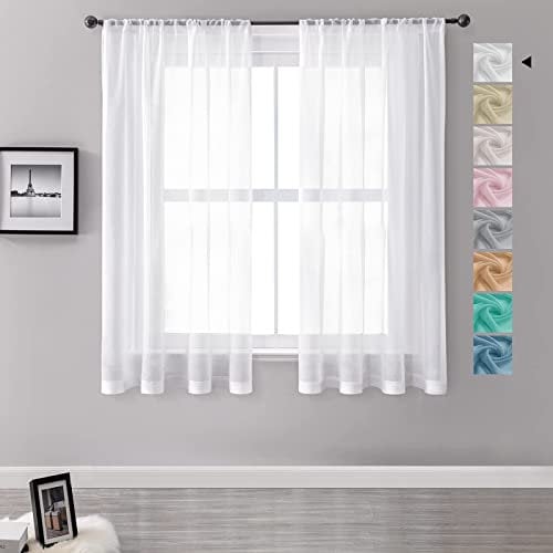 MRTREES Tende bianche trasparenti con negozio 117X137cm(LXA) Set di 2 Tende Voile semitrasparente tenda bianca soggiorno moderno breve per la cucina, camera dei bambini, soggiorno e camera da letto