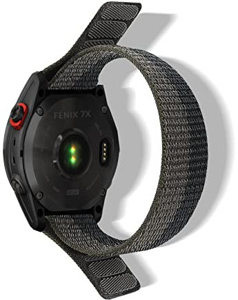 RoYiio Uhrarmband für Garmin Fēnix/Enduro/Epix/Quatix/MARQ Series/Descent Series/D2 Series/Tactix Armband Nylon Bequem und Atmungsaktiv, Quickfit 22mm für Damen und Herren - Schwarz Grau