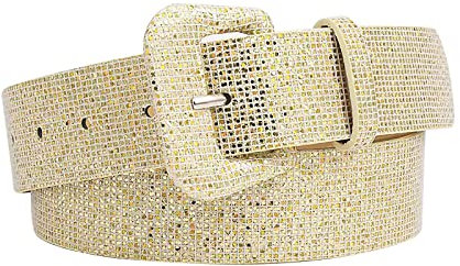 CCAIPU Damen Gürtel - 106X3.5CM, Strassbesatz & Verstellbare Schnalle (Hellgold)