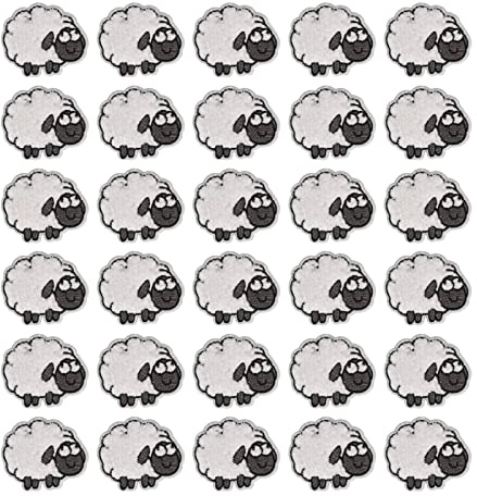 Sheep Embroidered Appliques, 30Pcs Iron On Sew On Patches Decorative Clothing Patches for DIY Crafts Hats Hats Jeans Dresses Fabric Projects