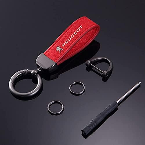 Auto Porte-clés pour Peugeot 206 308 307 207 208 3008 407 508, Remplacement de Porte-clés en Cuir pour Hommes et Femmes Cadeaux et Accessoires de Voiture,-Red