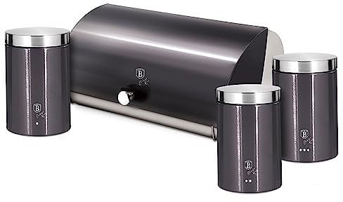 Berlinger Haus Carbon Pro Brotkasten Set + 3er Set Küche Vorratsdosen Edelstahl, Behälter für Brot und Gebäck, Schiebedeckel, Bread Box, Grau/Edelstahl