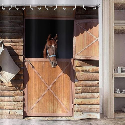 Aalaya Duschvorhang 240x200 cm Pferd, aus Stoff Polyester Waschbar Anti Schimmel Tier Shower Curtains, Duschvorhänge Curtains mit 12 Haken