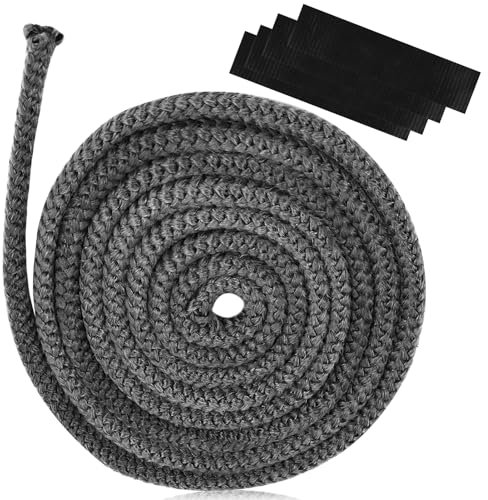 Stove Rope,Stove Sealing Cord Fireproof Fiberglass Rope Seal Heat Resistant Stove Rope 2.5m Longx10mm Wide Fireplace Tape Stove Door Gasket with End Binder for Fireplaces Doors