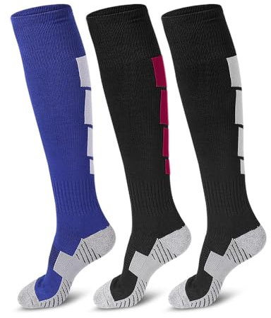 3 Pairs Soccer Socks, Sport Knee High Socks Calf Compression Athletic Socks for Adult Men and Women Football, Running (DE/NL/SE/PL, Numerisch, 38, 45, Regular, Regular, 006-Multiple Colors-3 Pairs)