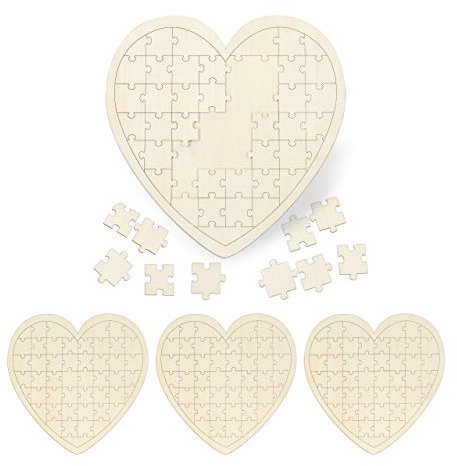 Relaxdays 4 x Herzpuzzle, XXL Gästebuch für Hochzeit, Taufe & Geburtstag, 49 Teile zum Beschriften, Holz, BxT: 45 x 45 cm, Natur