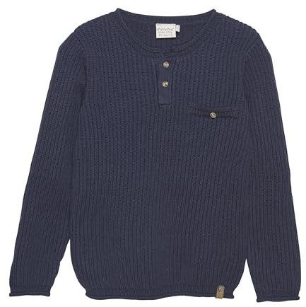 MINYMO Jungen Kinder Strickpullover Grobstrick Pullover Grandad Kragen Brusttasche 133236, Größe:98, Farbe:Parisian Night (7021)