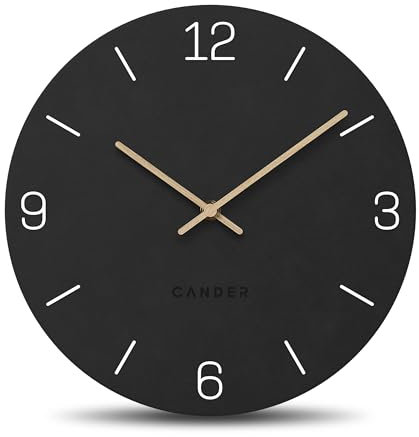 Cander Berlin MNU 2625 B Wanduhr lautlos 25 cm ohne Tickgeräusche modern analog Vintage schwarz Holz-Zeiger