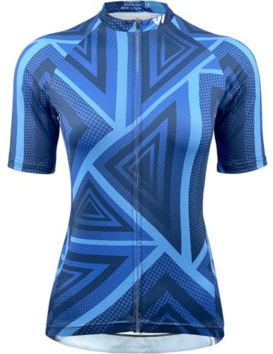 Wulibike Radtrikot Damen Kurzarm,Fahrradtrikot UPF Rennrad Trikot Damen Mountainbike-Shirt Frauen Fahrrad Shirts Cycle Tops Mit 4 Taschen Blau XL